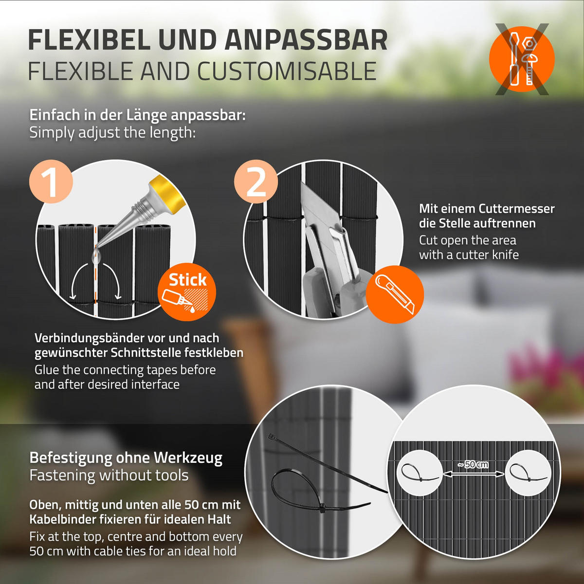 SICHTSCHUTZZAUN 2er Set - Anthrazit, Kunststoff (300/120cm)