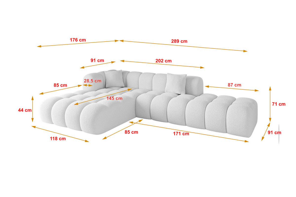 ECKSOFA Ottomane Links OLEA-L2 - 289x176x71 cm Weiß - Schwarz/Weiß, Holzwerkstoff/Kunststoff (190/309cm) - ALTDECOR