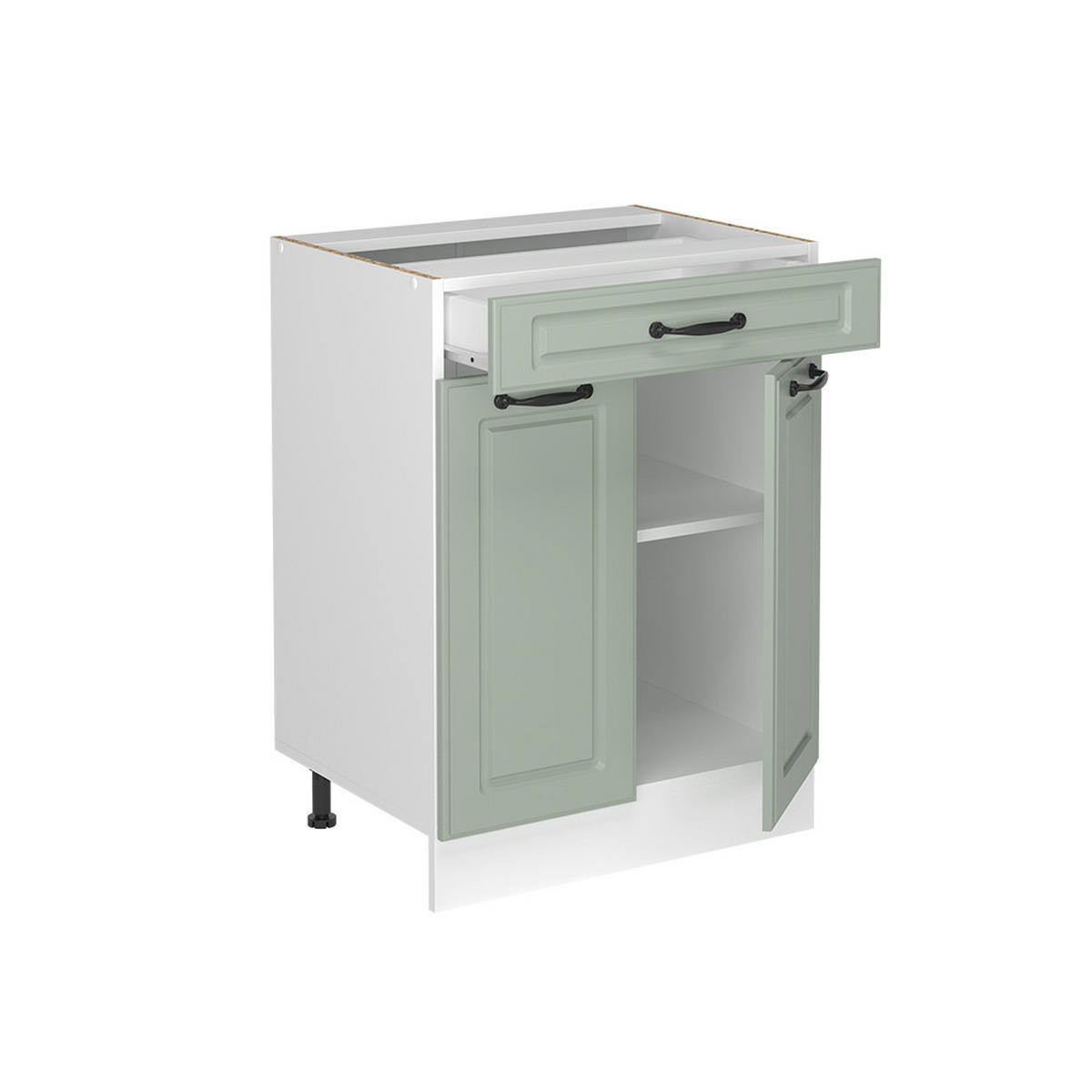 DULAP DE BAZĂ DE BUCĂTĂRIE R-Line, Casă de țară Mint/Alb, 60 cm cu sertar стільниця Золотий дуб - alb/verde mentă, compozit lemnos (60/81.6/60cm) - Vicco