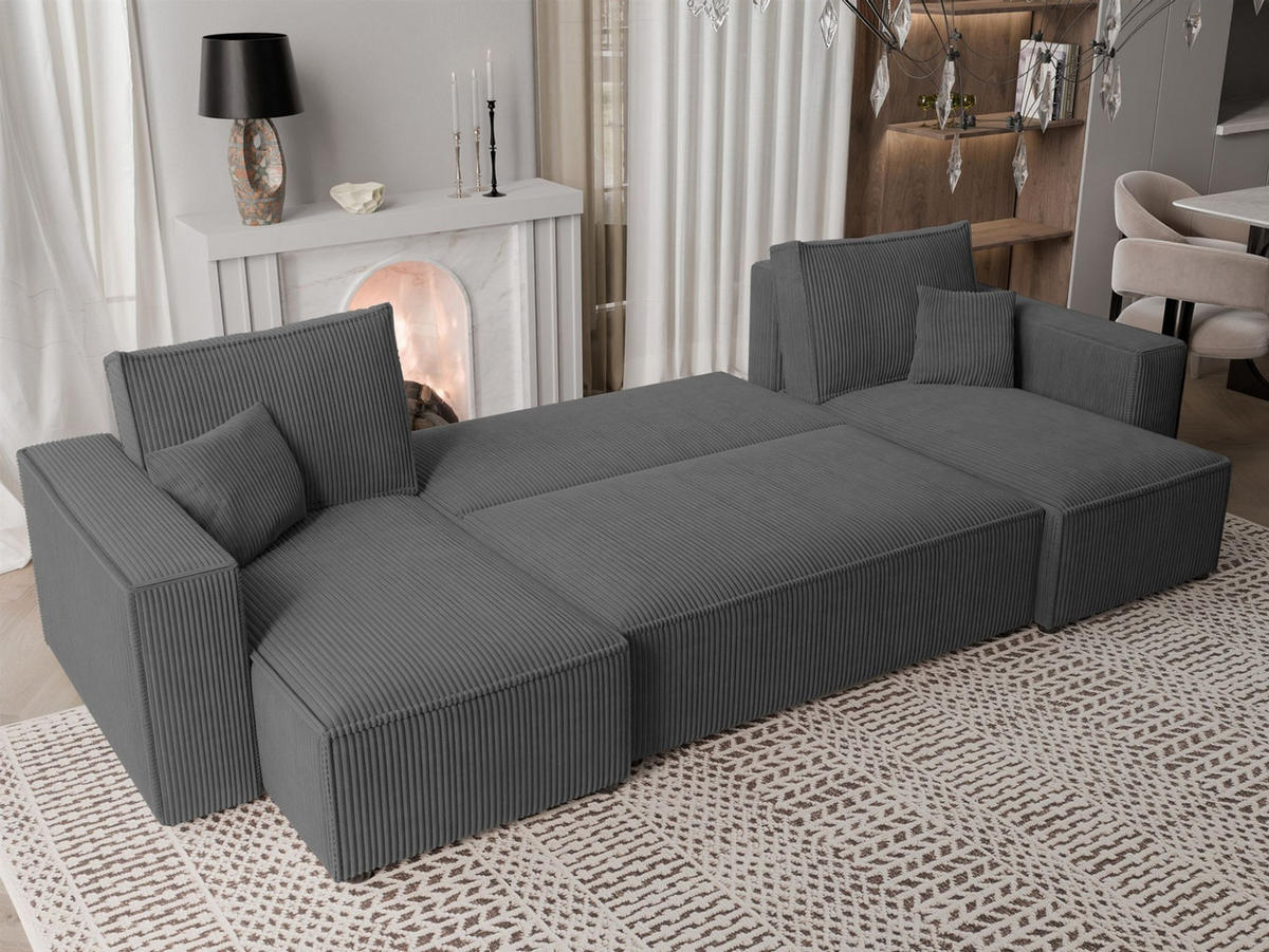 WOHNLANDSCHAFT Adara Schlaffunktion - Dunkelgrau, Holzwerkstoff/Textil (312/83/145cm) - Fun Möbel