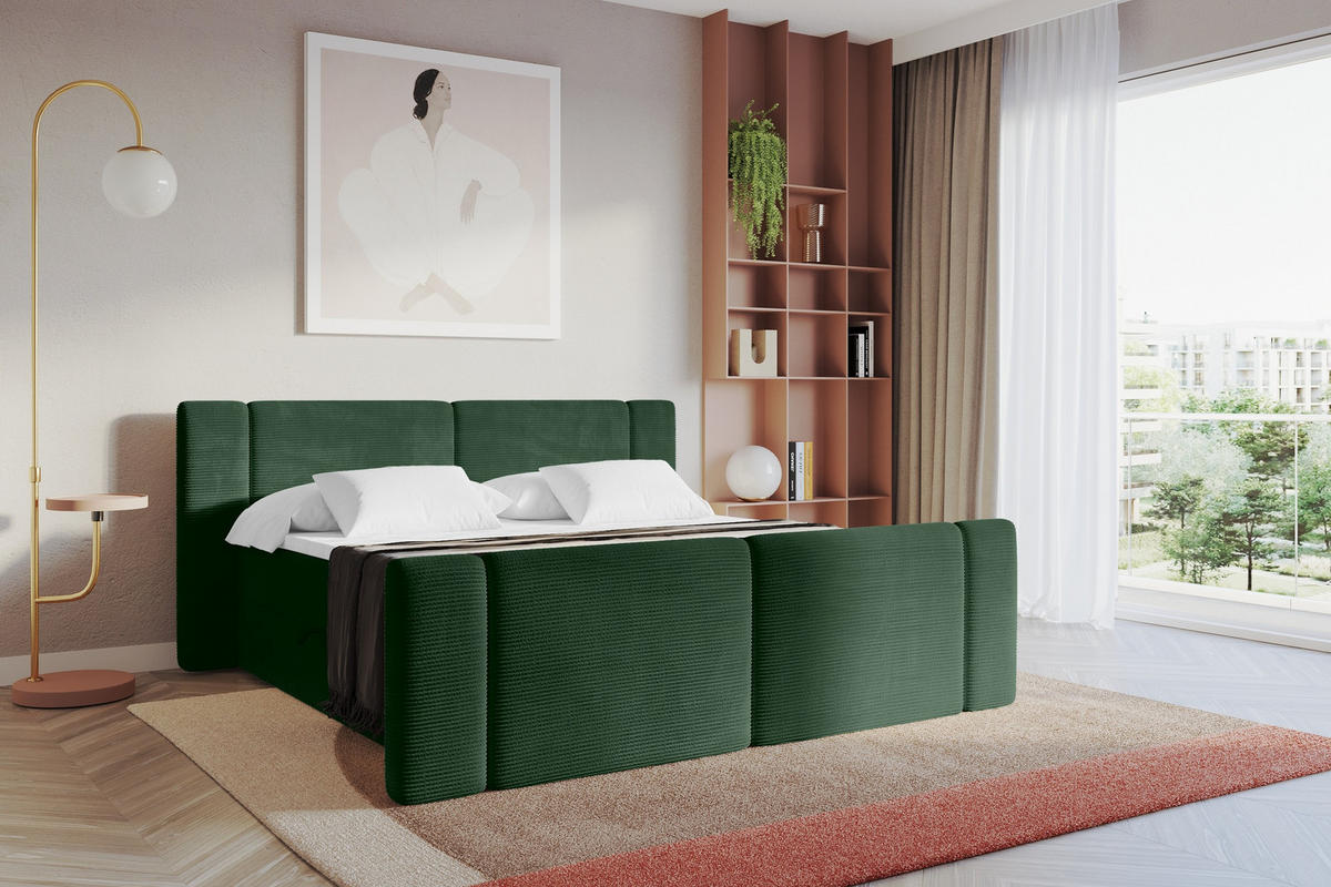 BOXBETT mit Matratze H3 - EVON Zanozek - 140x200 cm Grün - Grün, Holzwerkstoff (140/200cm) - ALTDECOR