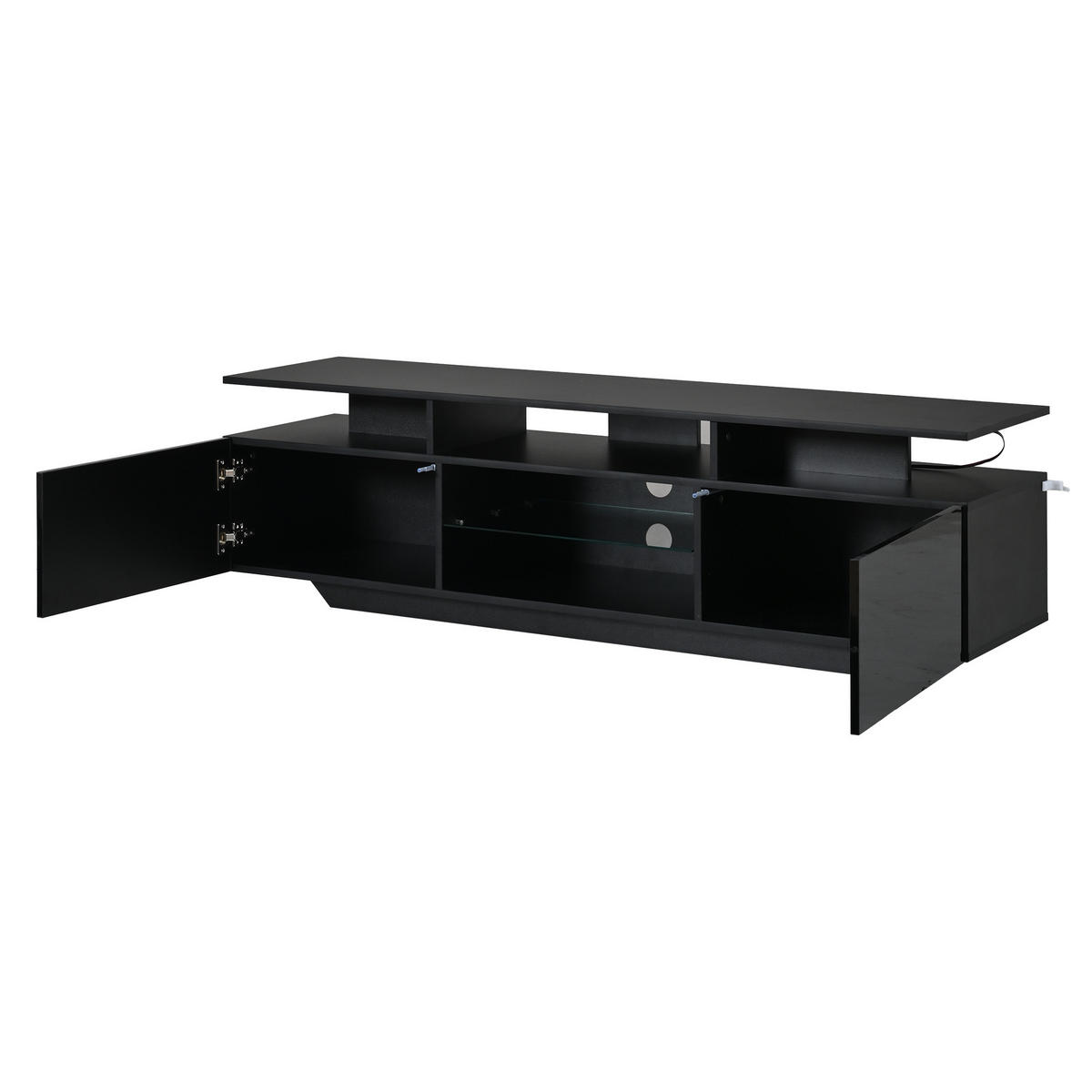 TV-SCHRANK schwarz aus MDF mit gehärtetem Glas und App-gesteuerter USB-LED 160 × 40 × 45 cm - Schwarz, Holzwerkstoff (160/45/40cm) - Luhomfu