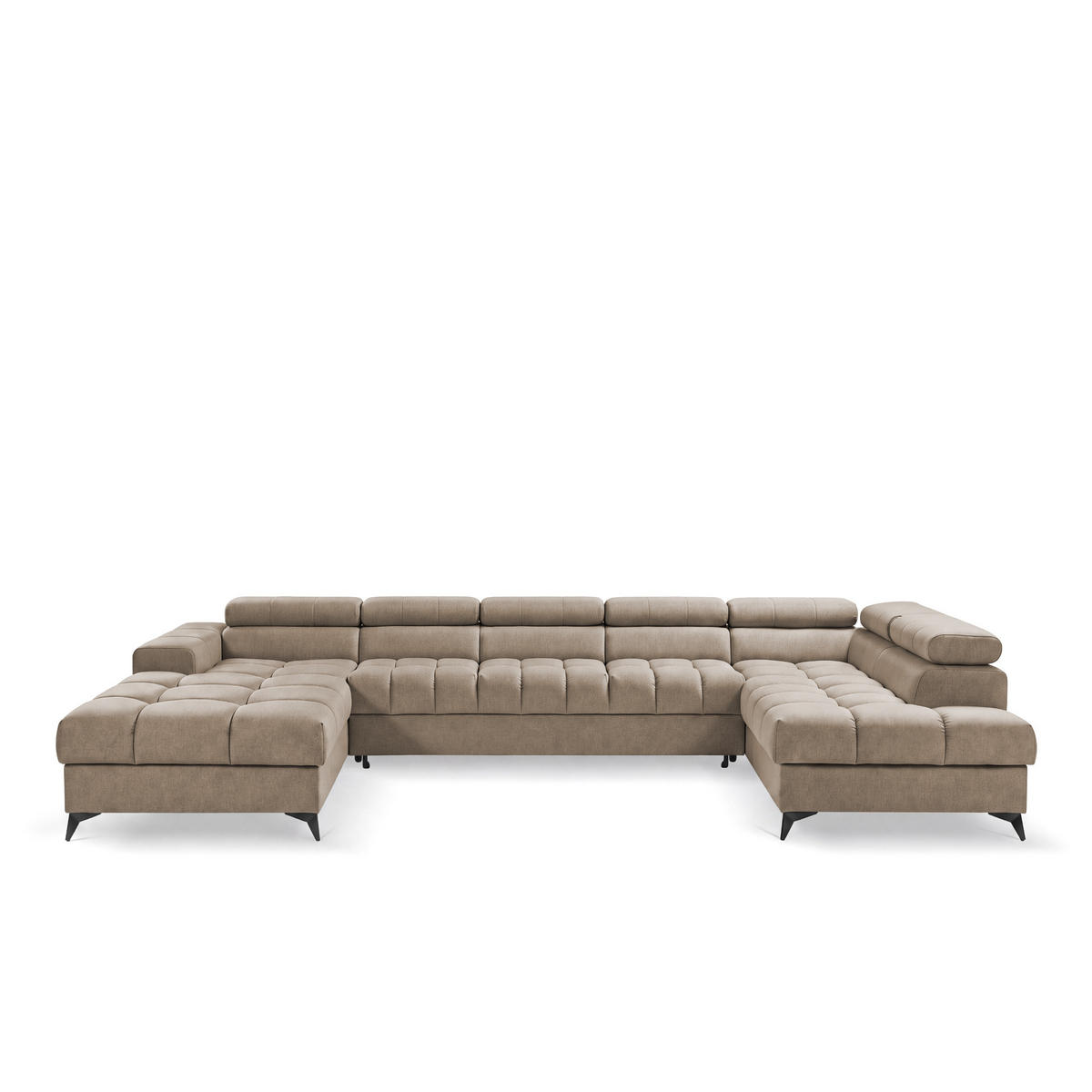ECKSOFA PUDDING MAXI U Rechts mit Schlaffunktion 125x330 Velours Beige - Beige/Schwarz, Holz/Textil (421/203cm) - Muffo