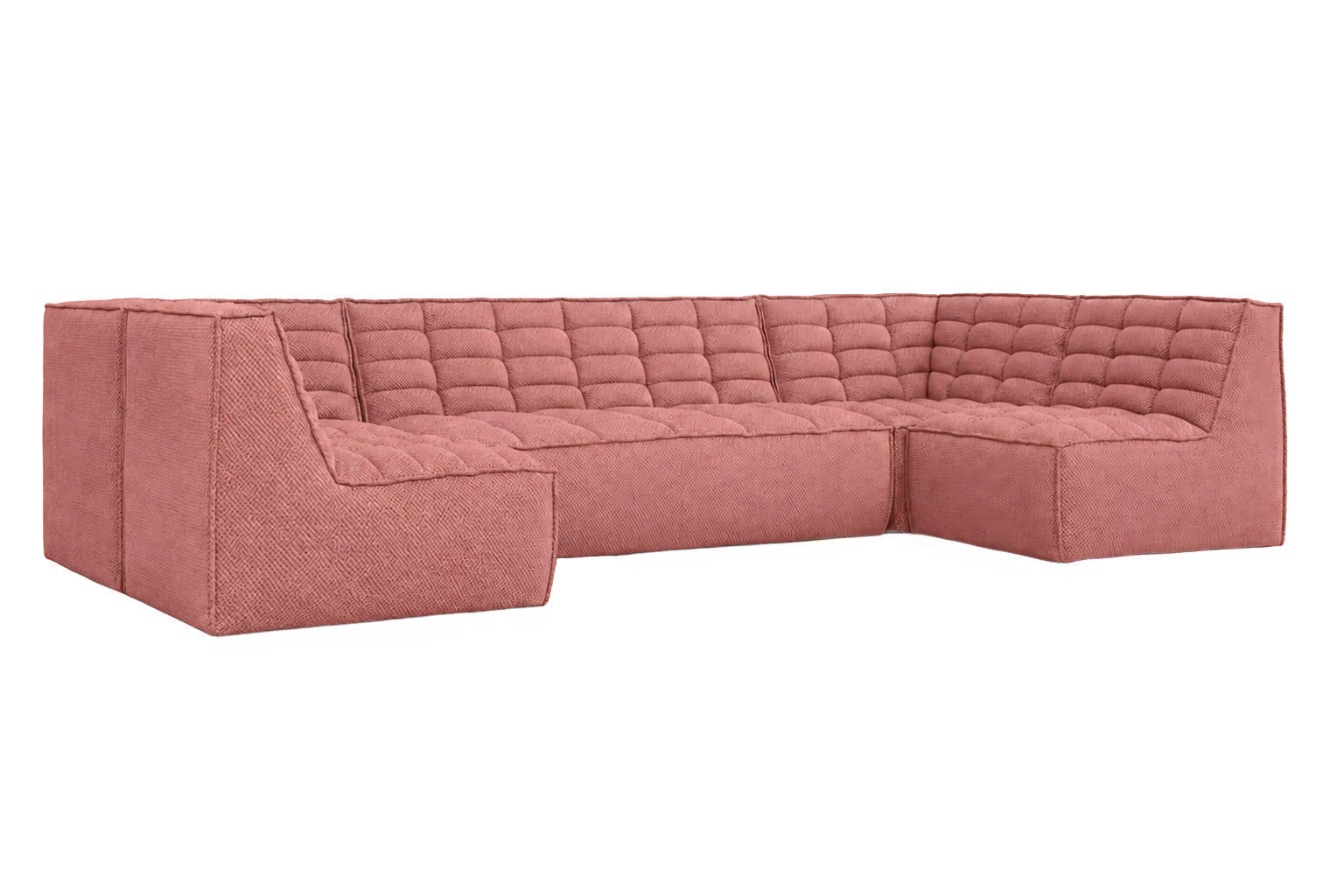 ROHOVÁ SEDAČKA modulární ve tvaru U, plyšová tkanina Pop, Růžová, LAZY U - růžová, dřevo (346/76/173cm) - Kaiser Möbel