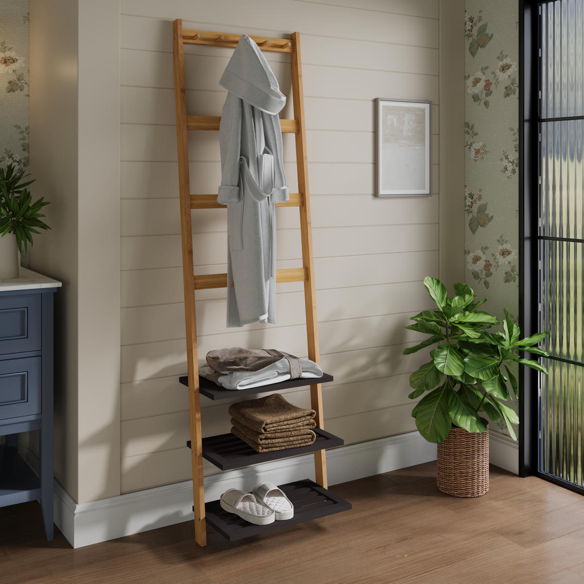 HOCHSCHRANK mit 2 offenen Fächern Bambus Natur - Braun, Holzwerkstoff (28.5/183/52cm) - Beauniv