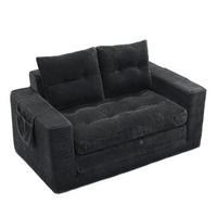 SOFA mit Ausklappfunktion und Seitentaschen Black Corduroy - Schwarz, Kunststoff (140/67/85cm) - Meubliv