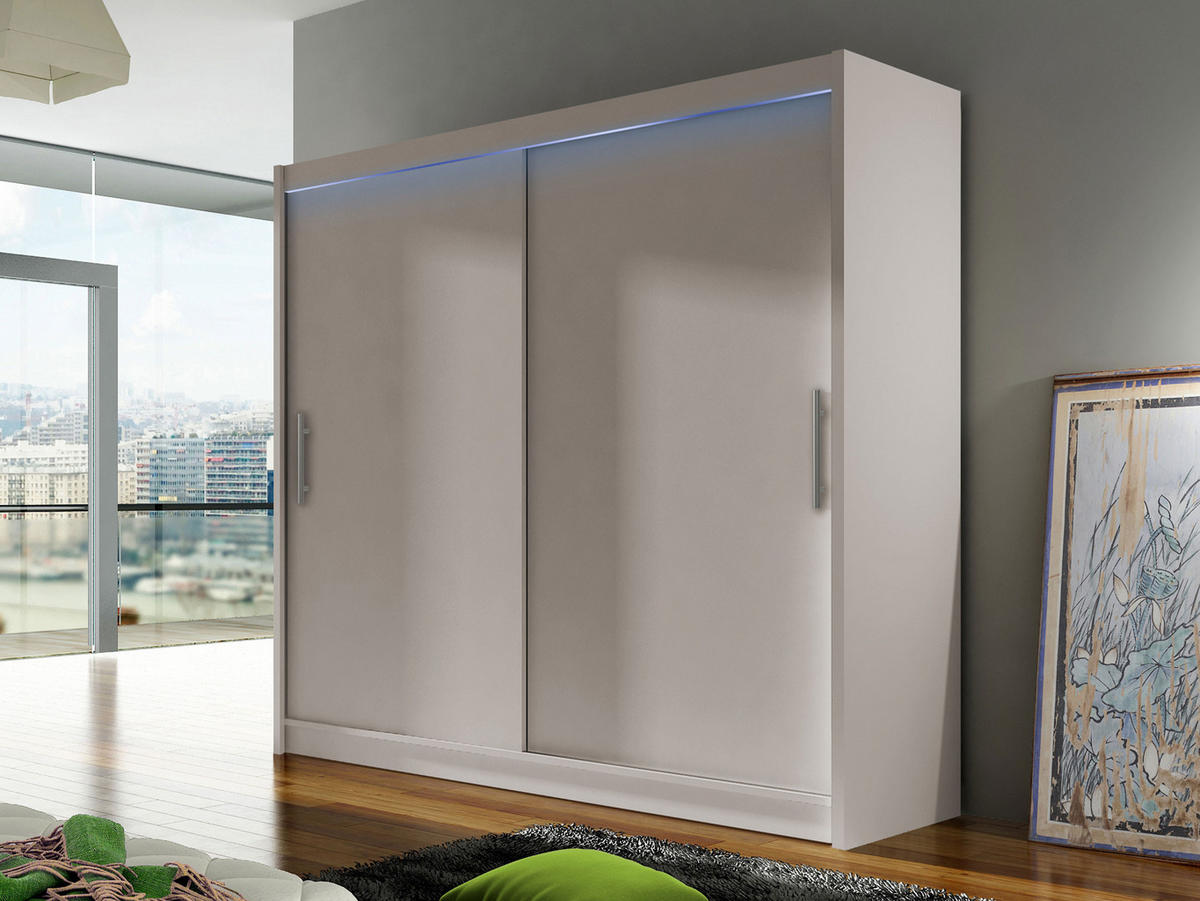 KLEIDERSCHRANK London I 180, mit RGB LED Beleuchtung - Kaschmir/Silberfarben, Holzwerkstoff/Kunststoff (180/215/58cm) - MIRJAN24