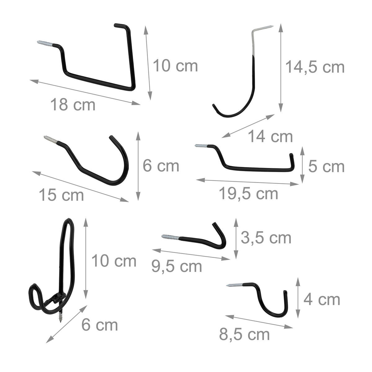 30-TLG.WANDHAKEN-SET - Schwarz, Kunststoff/Metall (3.5/15/20cm) - Relaxdays