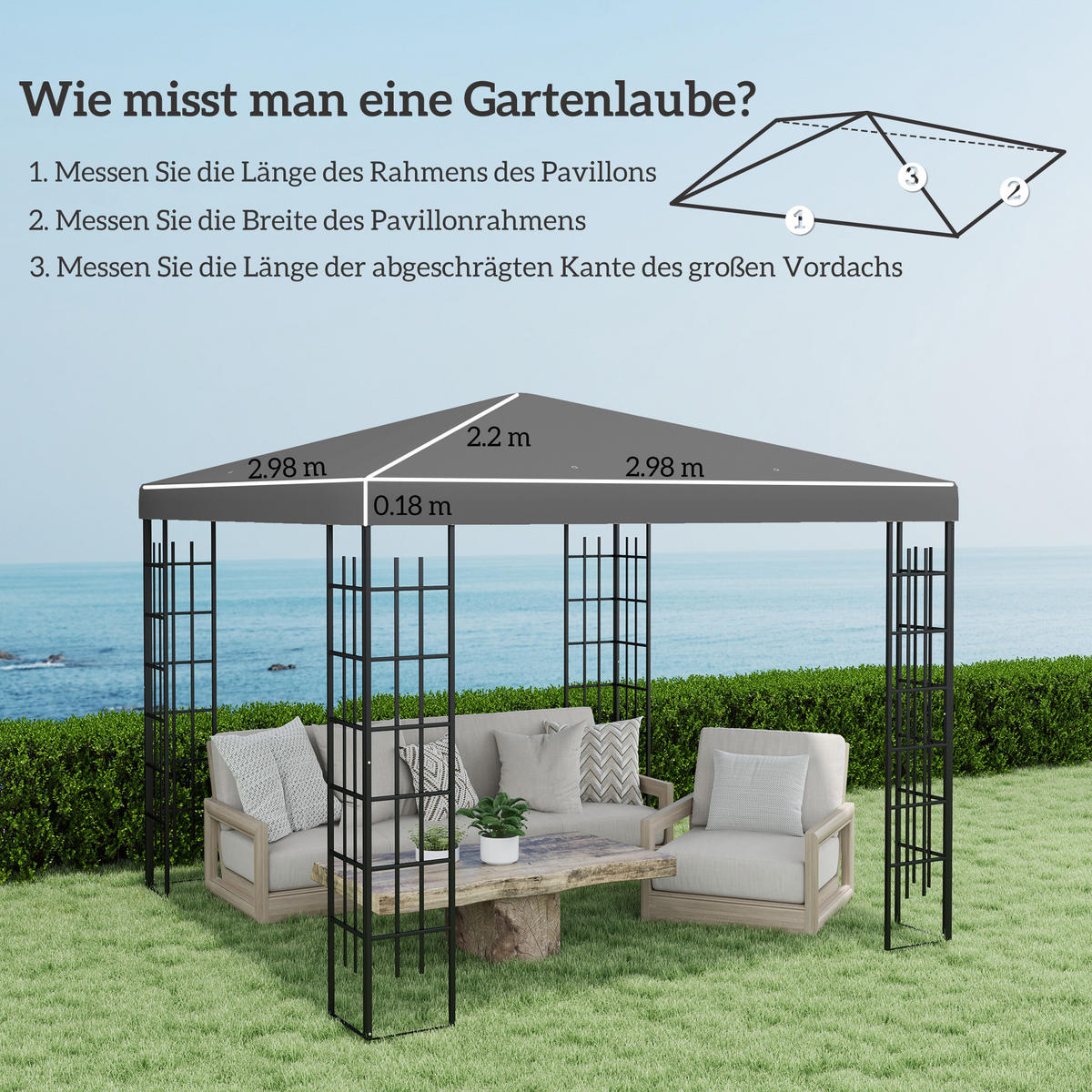 ERSATZDACH für Pavillon 3 x 3 m - Dunkelgrau, Kunststoff (298/1/298cm) - Outsunny
