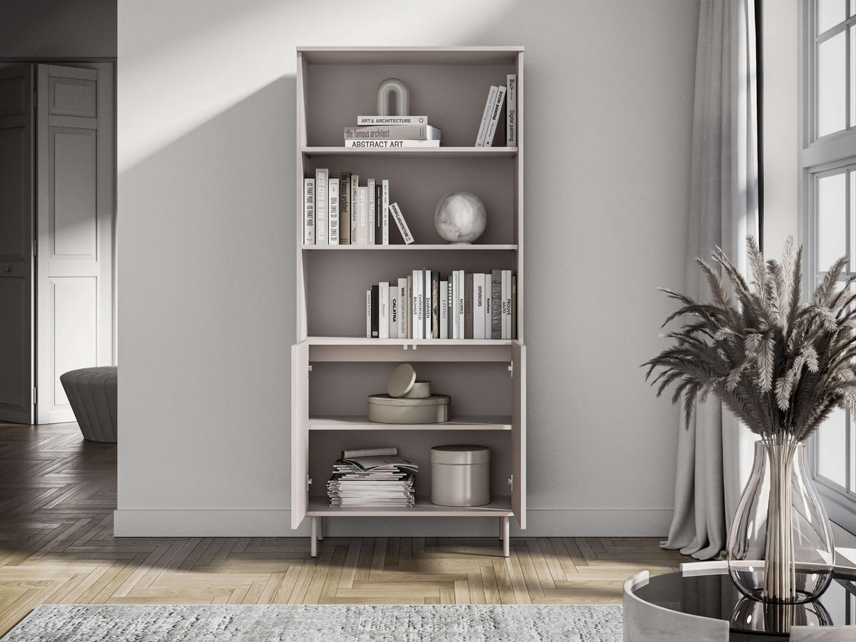 BÜCHERREGAL – ORVELLA 02 – Modernes mit Push-to-Open und offenem Stauraum - Kaschmir, Holzwerkstoff (80/180/40cm) - hi-markt