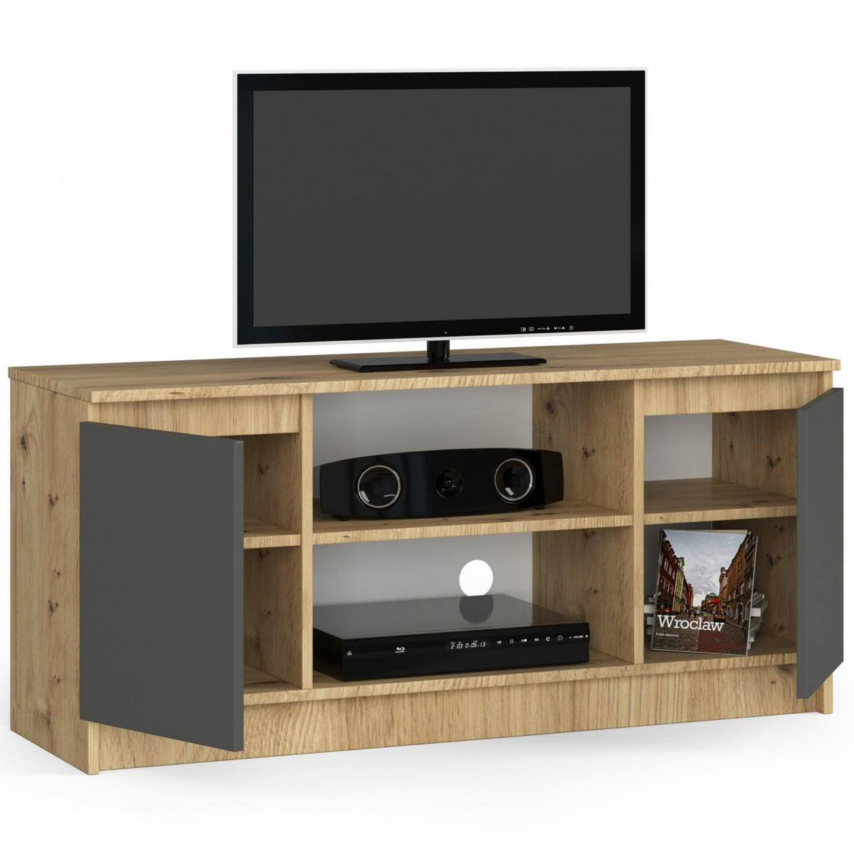 TV-ELEMENT Eiche Artisan, Grau 120x40x55 cm - Eiche Artisan/Grau, Holzwerkstoff (120/55/40cm) - Akord