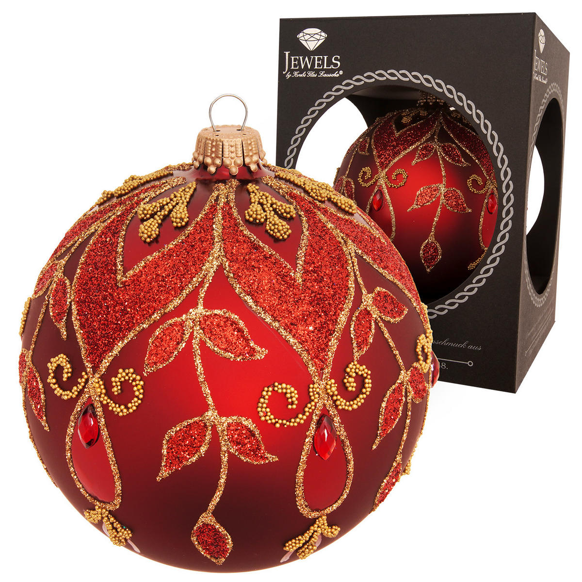 CHRISTBAUMKUGEL Strassdesign Blätter Rot 10cm (Glas / 1 Stk.) - Rot, Glas (10/10/10cm) - Krebs Glas Lauscha