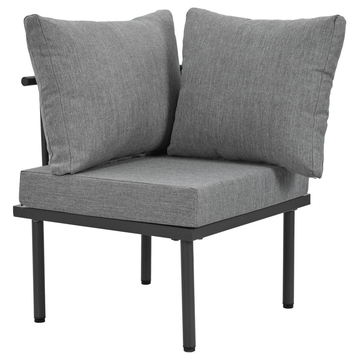 GARTEN-LOUNGE-SET 6-teilig mit verstellbaren Füßen, abnehmbaren Bezügen und Glastischplatte, Grau - Grau, Metall - Redom
