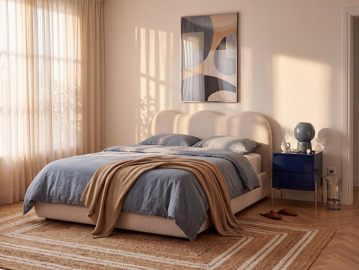 BETT mit Bettkasten - 2 Personen - Stoff - Beige - - Beige, Textil (160/200cm) - Vente-Unique