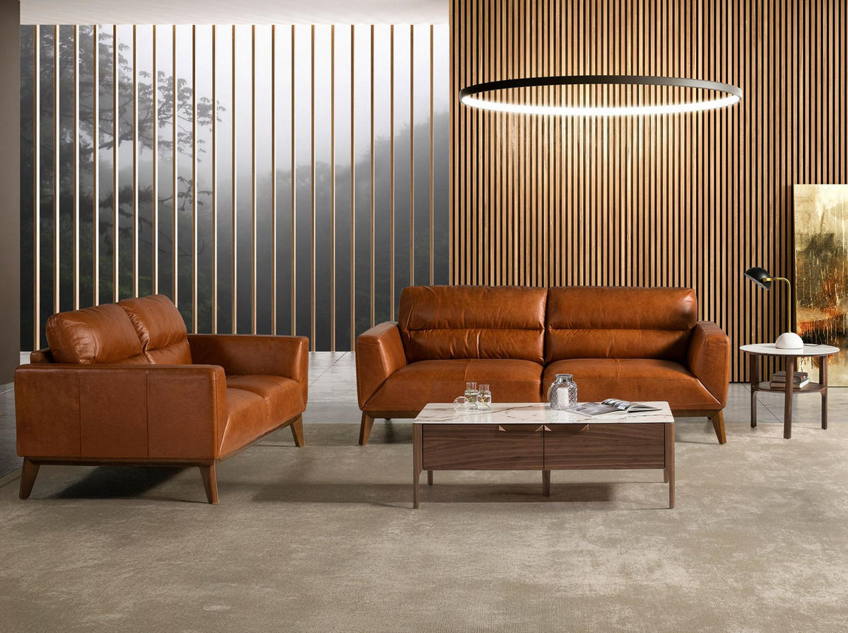 SOFA 3-Sitzer-Sofa aus braunem Leder 216/96/86 cm - Walnussfarben/Braun, Leder (216/86/96cm) - ANGEL CERDA