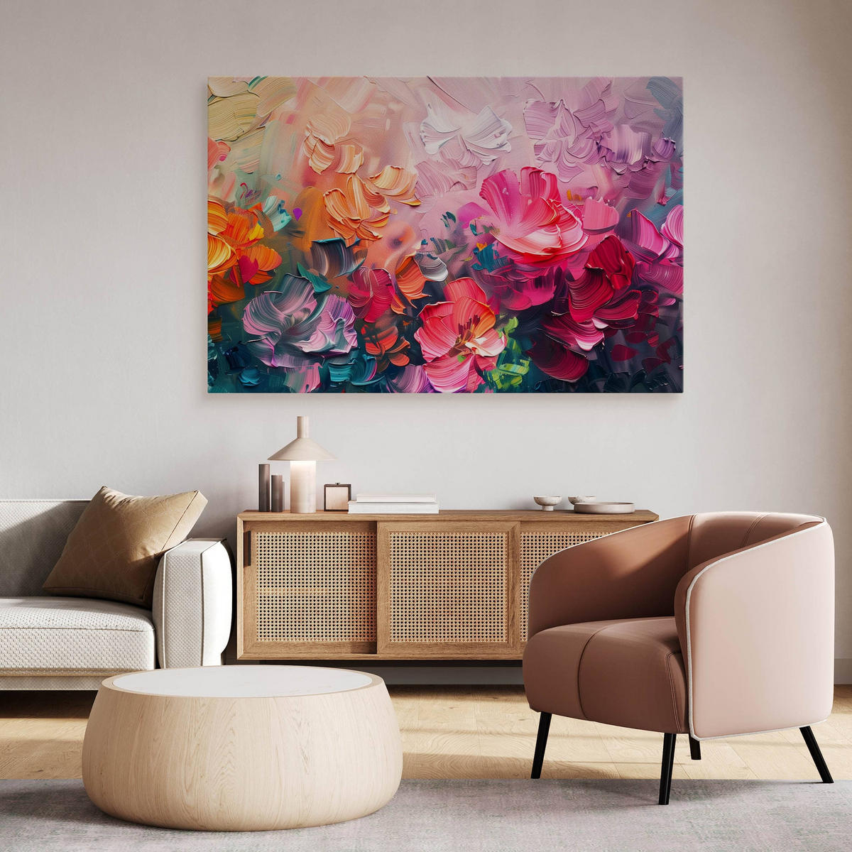 LEINWANDBILD Abstrakte Blumen Malarei 100x70 cm - Türkis/Blau, Textil (100/70cm) - Muralo