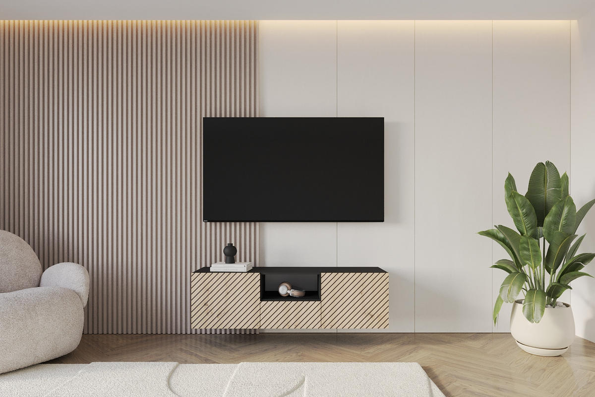 LOWBOARD SENI-W 140x40x41 cm - Schwarz / Artisan - Schwarz, Holzwerkstoff (140/40/41cm) - ALTDECOR