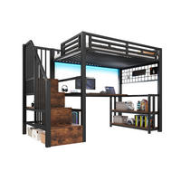HOCHBETT 90/200 cm in Schwarz mit Regal, Hängegitter, LED, USB und Schreibtisch - Schwarz, Holzwerkstoff/Metall (90/200cm) - STILVORA