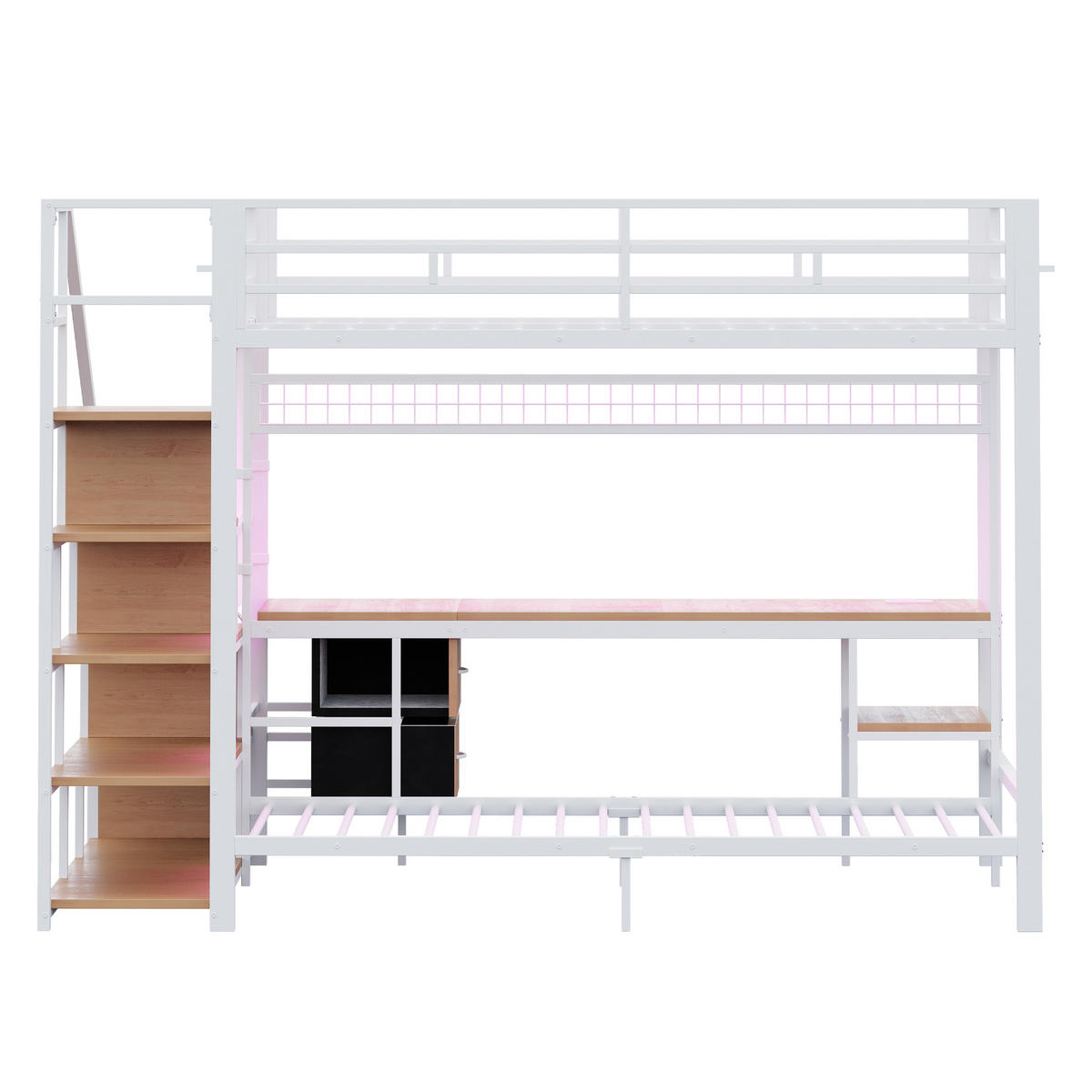 ETAGENBETT 140/200 cm DE-01501, in Weiß, mit Schreibtisch, LED und Steckdosen - Weiß, Metall (140/200cm) - ComfortXL