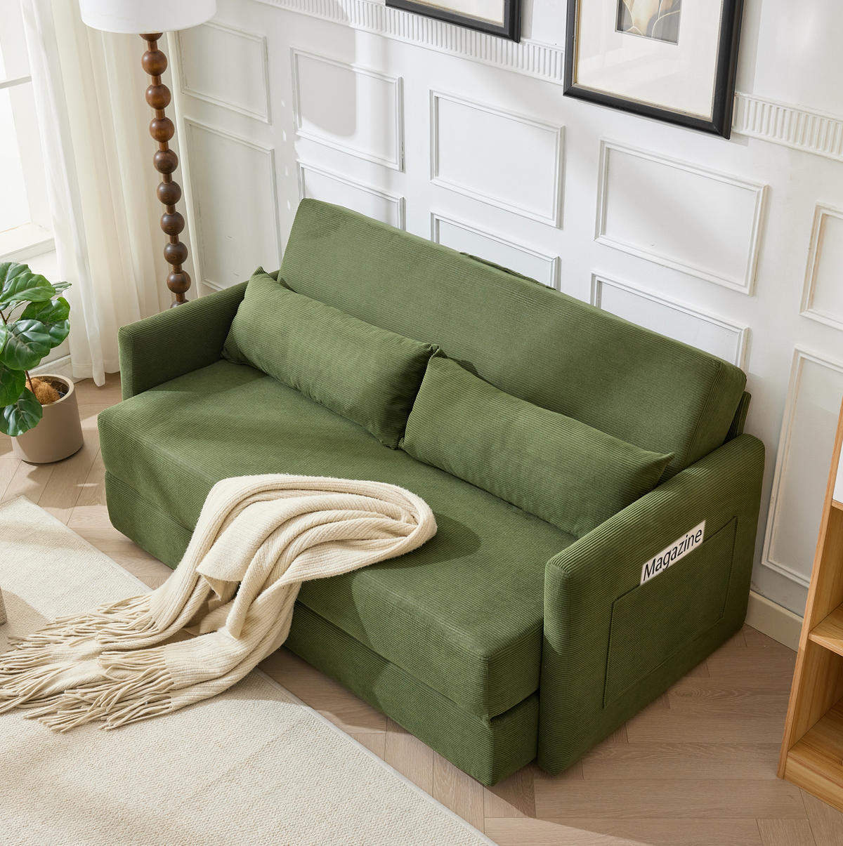 SOFABETT 2-Sitzer klappbar 165 cm Cord Grün - Grün, Metall (165/82/92cm) - Meubliv