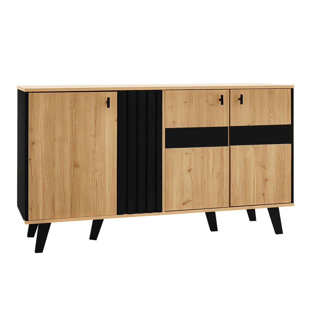 SIDEBOARD mit 3 Türen 140 x 78,5 x 41 cm Holzoptik Schwarz - Braun, Glas (140/78.5/41cm) - Meubliv