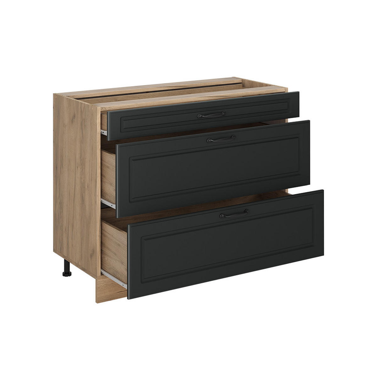 KÜCHENUNTERSCHRANK R-Line, Anthrazit Landhaus/Goldkraft Eiche, 100 cm Arbeitsplatte Anthrazit - Eichefarben/Anthrazit, Holzwerkstoff (100/81.6/60cm) - Vicco