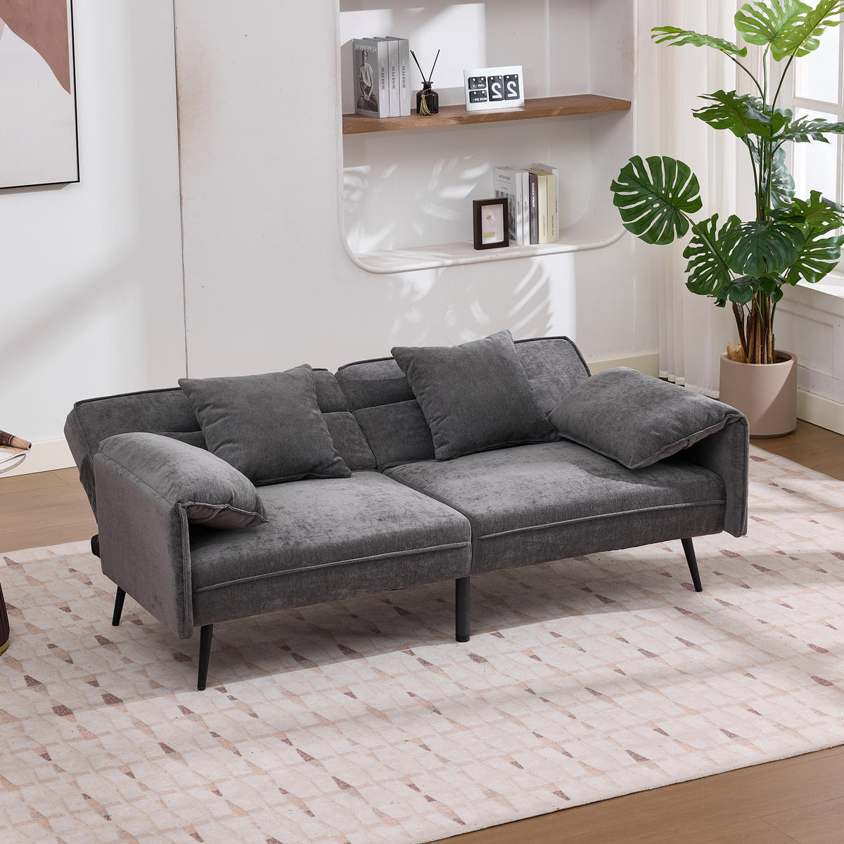 2-SITZER Schlafsofa, Stoff mit 3-fach verstellbarer Rückenlehne, 167,5/73/70 cm, Grau - Grau, Textil (73/70/167.5cm) - Redom