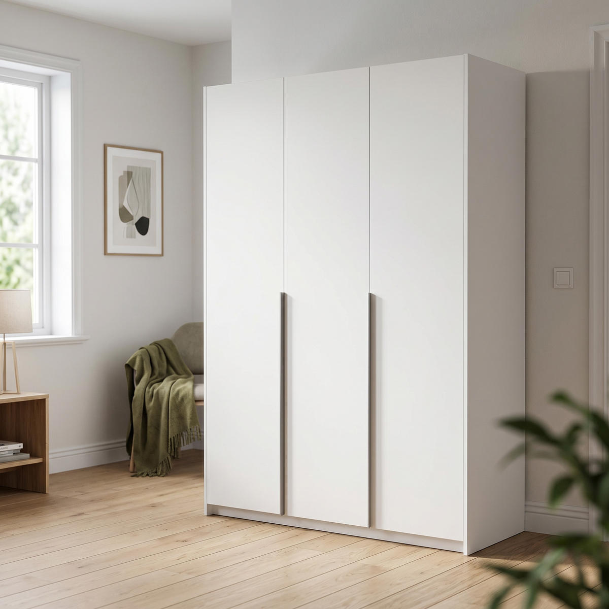 DREHTÜRENSCHRANK AMARA 148/204/58cm 3-türig Weiß - Weiß, Holzwerkstoff (148/204/58cm) - MASSENO