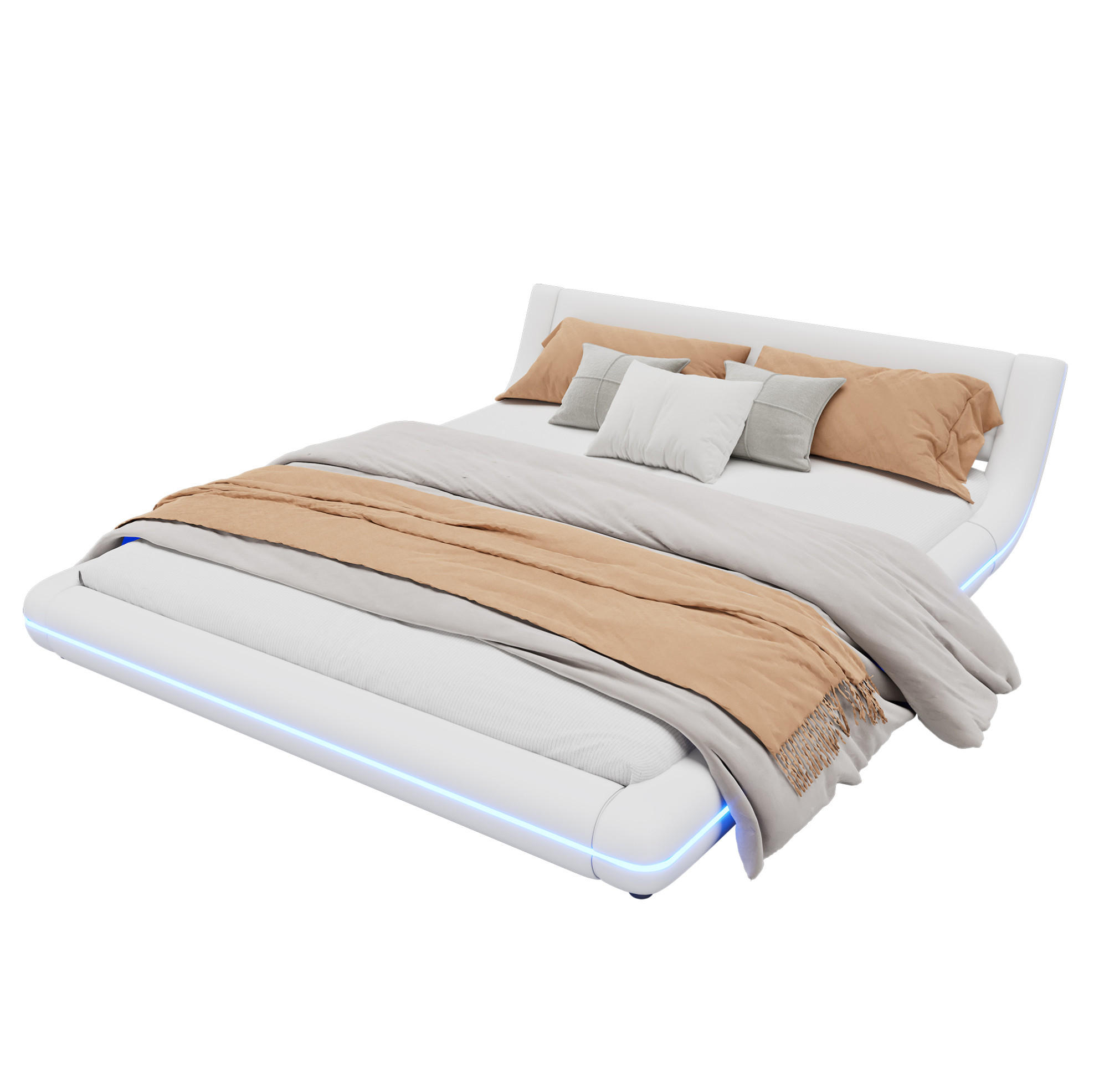 OKWISH POSTEL na podlahu 160/200 cm bílá z PU a MDF s LED osvětlením