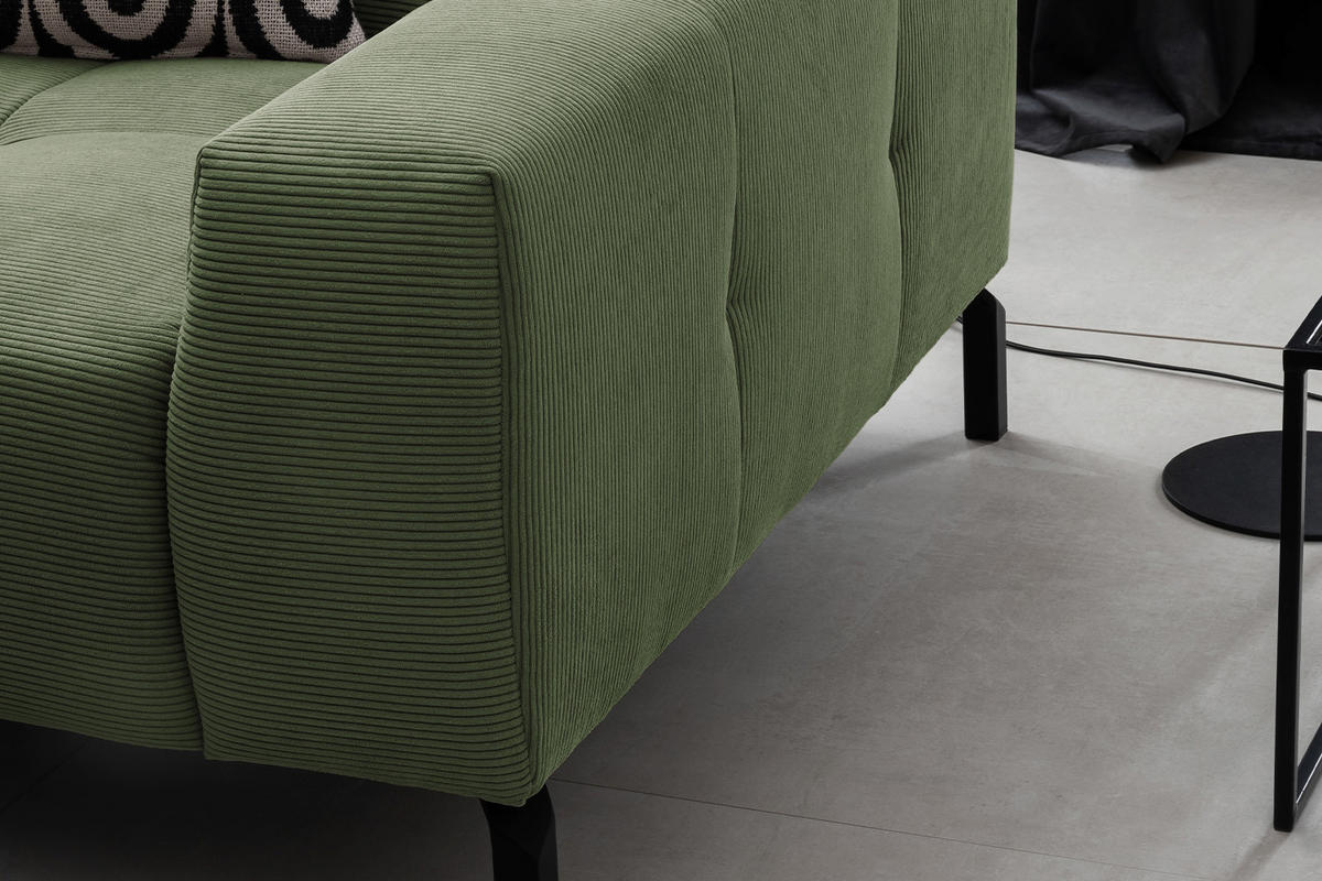 ECKSOFA MIT MOTORISCHEM SITZVORZUG OHIO Grün Cord - Schwarz/Grün, Textil/Metall (311/219cm) - KAWOLA