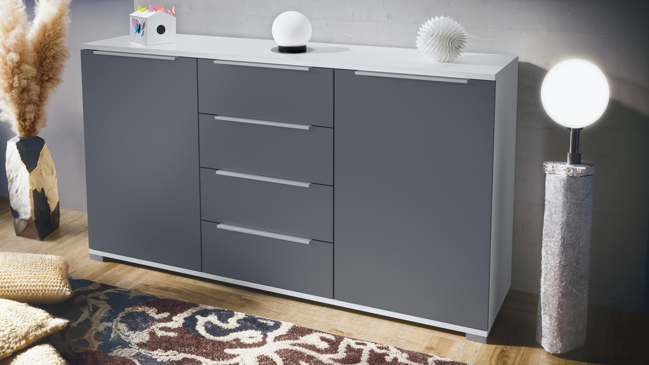 SIDEBOARD Linio Anthrazit matt - Anthrazit, Holzwerkstoff (138.5/75.5/35cm) - Vladon