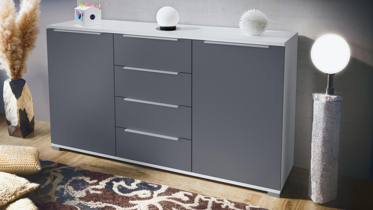 SIDEBOARD Linio Anthrazit matt - Anthrazit, Holzwerkstoff (138.5/75.5/35cm) - Vladon