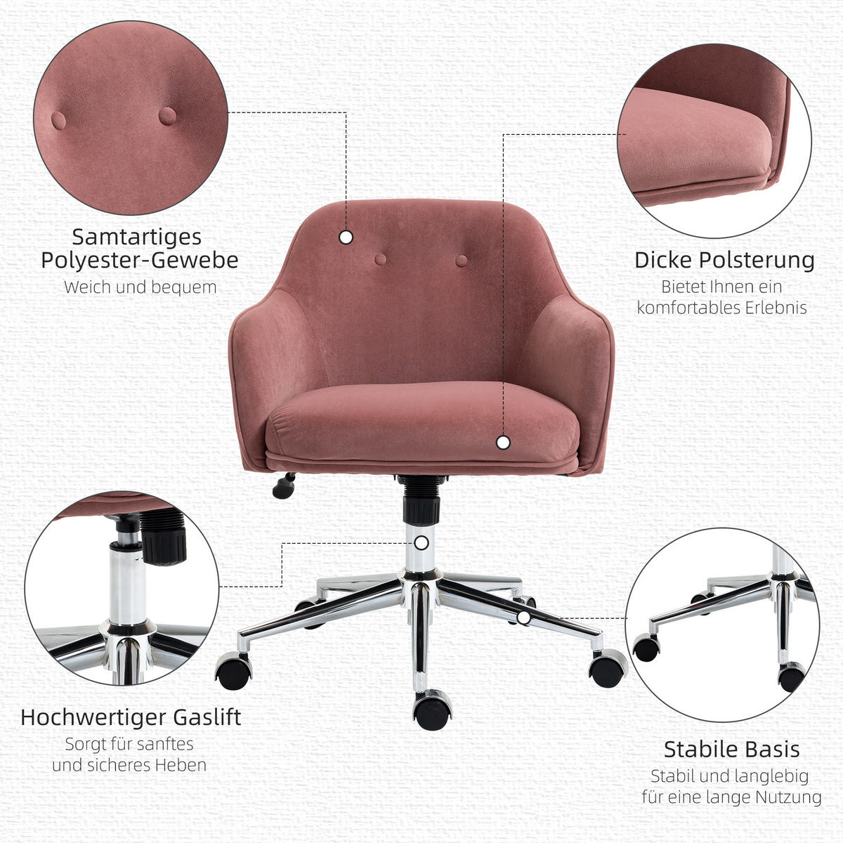 BÜROSTUHL, Wippenfunktion, Nylon, Rot - Rot, Textil (59/90.5/61cm) - Vinsetto