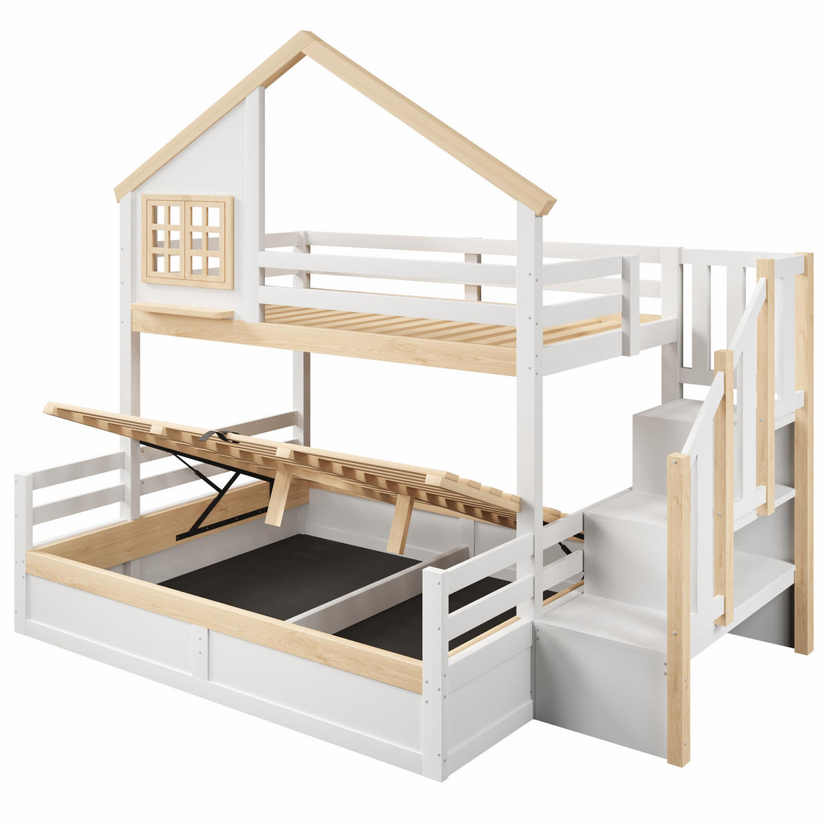 ETAGENBETT mit Stauraum 90x200 cm und 140x200 cm Weiß/Natur - Weiß, Holz (140/200cm) - Meubliv