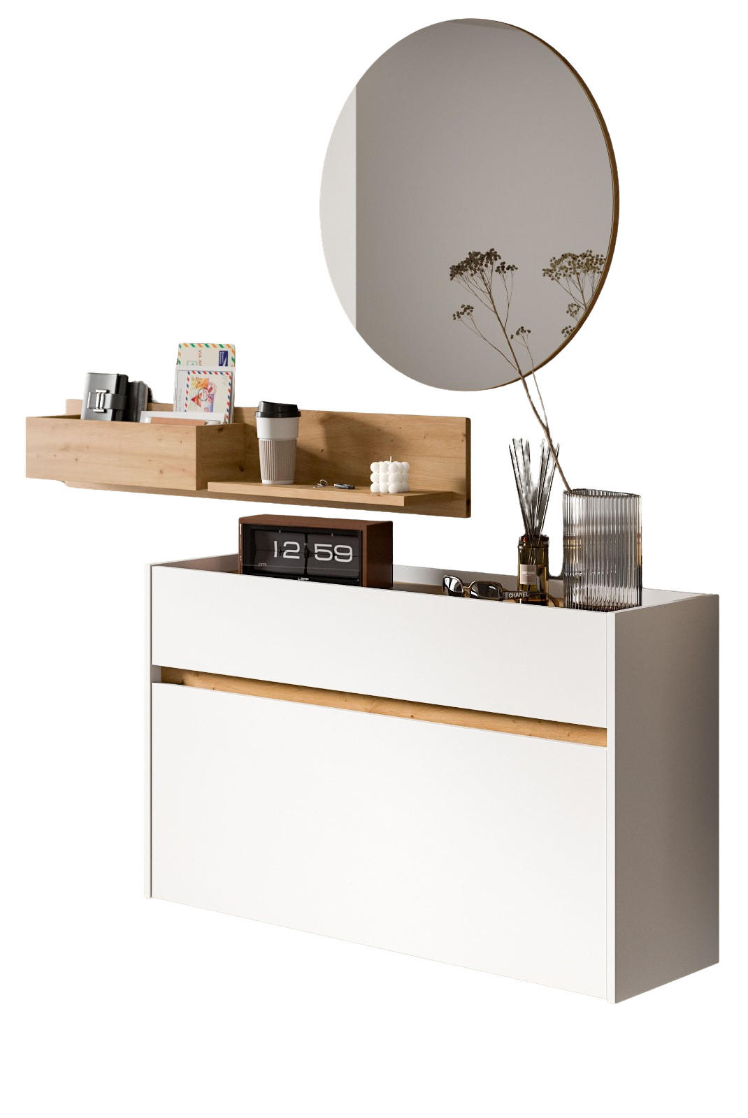 GARDEROBE-SET weiß und Artisan Eiche, Garderobe 3-teilig, 140 x 197 cm, Borga - Weiß/Eiche Artisan, Holzwerkstoff (140/197/32cm) - Inn.Furn