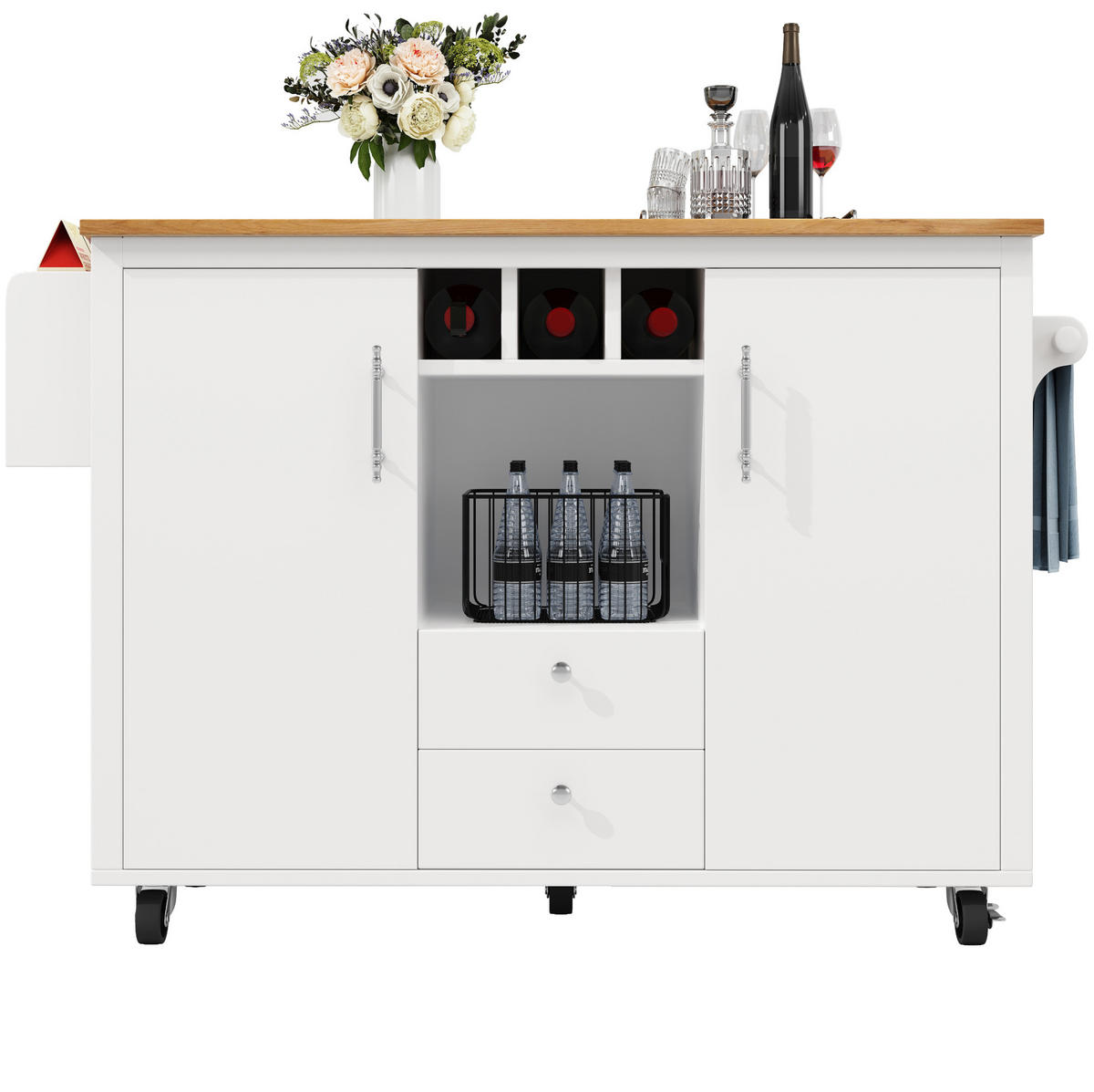 KÜCHENINSEL 137,9/73/92,2 cm aus MDF/Metall mit klappbarer Arbeitsplatte Weiß - Weiß, Holzwerkstoff (137.9/92/73cm) - Modenvie
