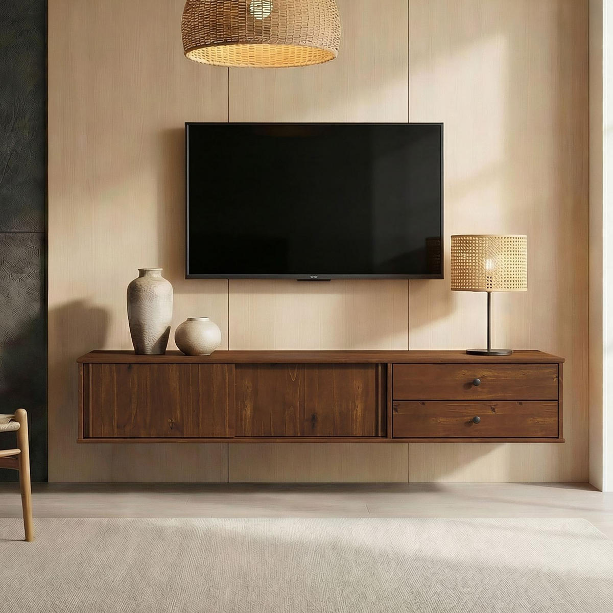 LOWBOARD SIMONA Kastanie - Kastanienfarben, Holz (175/31/34cm) - IDIMEX