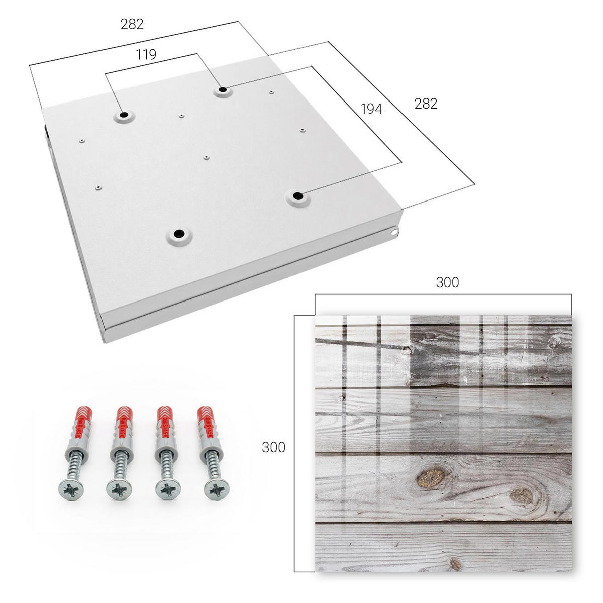 SCHLÜSSELBOX Weiß 30x30 cm – Türöffnung nach rechts - Holzstruktur - Grau, Metall (30/30/5cm) - TULUP