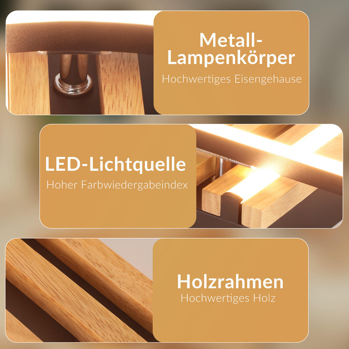 LED DECKENLEUCHTE Kaelis 38/21/6.8 cm - Schwarz, Holz/Metall (38/21/6.8cm) - ZMH