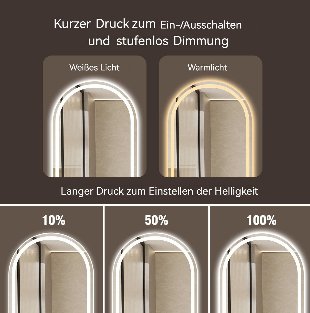 WANDSPIEGEL 60/3/90 cm silber aus Glas/Metall mit LED und Touch - Silberfarben, Holzwerkstoff (3/90/60cm) - OKWISH