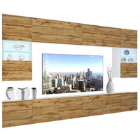 WOHNZIMMERWAND Schrankwand mit LED Wotan-Eiche - Braun, Holz (300/180/36cm) - B BELINI GROUP