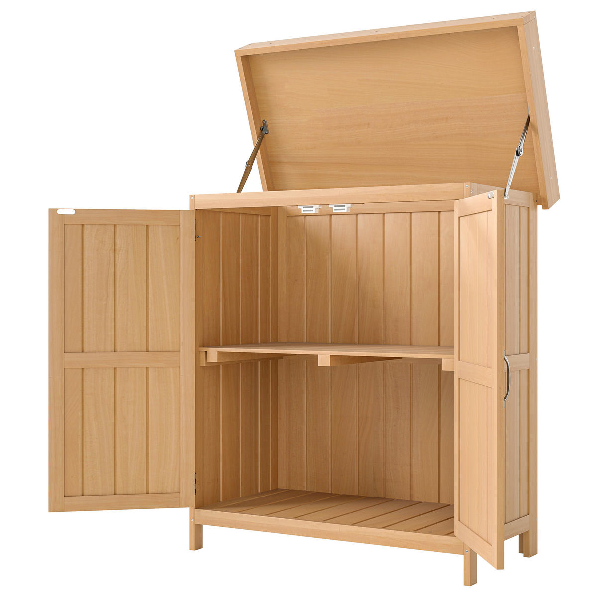 GARTENSCHRANK DE-09228 mit Doppeltür und 2 Fächern Natur - Naturfarben, Holz (43/88/74cm) - ComfortXL