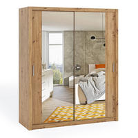 SCHIEBETÜRENSCHRANK Tamiza 180/215/62 mit Spiegel - Silberfarben/Eiche Artisan, Holzwerkstoff/Kunststoff (180/215/62cm) - Ravio
