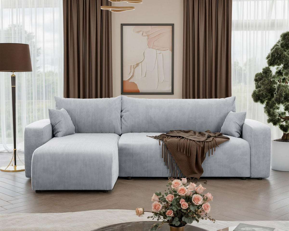 ECKSOFA Pianoni Hellgrau Cordbezug - Hellgrau/Schwarz, Kunststoff/Textil (244/140cm) - Selsey