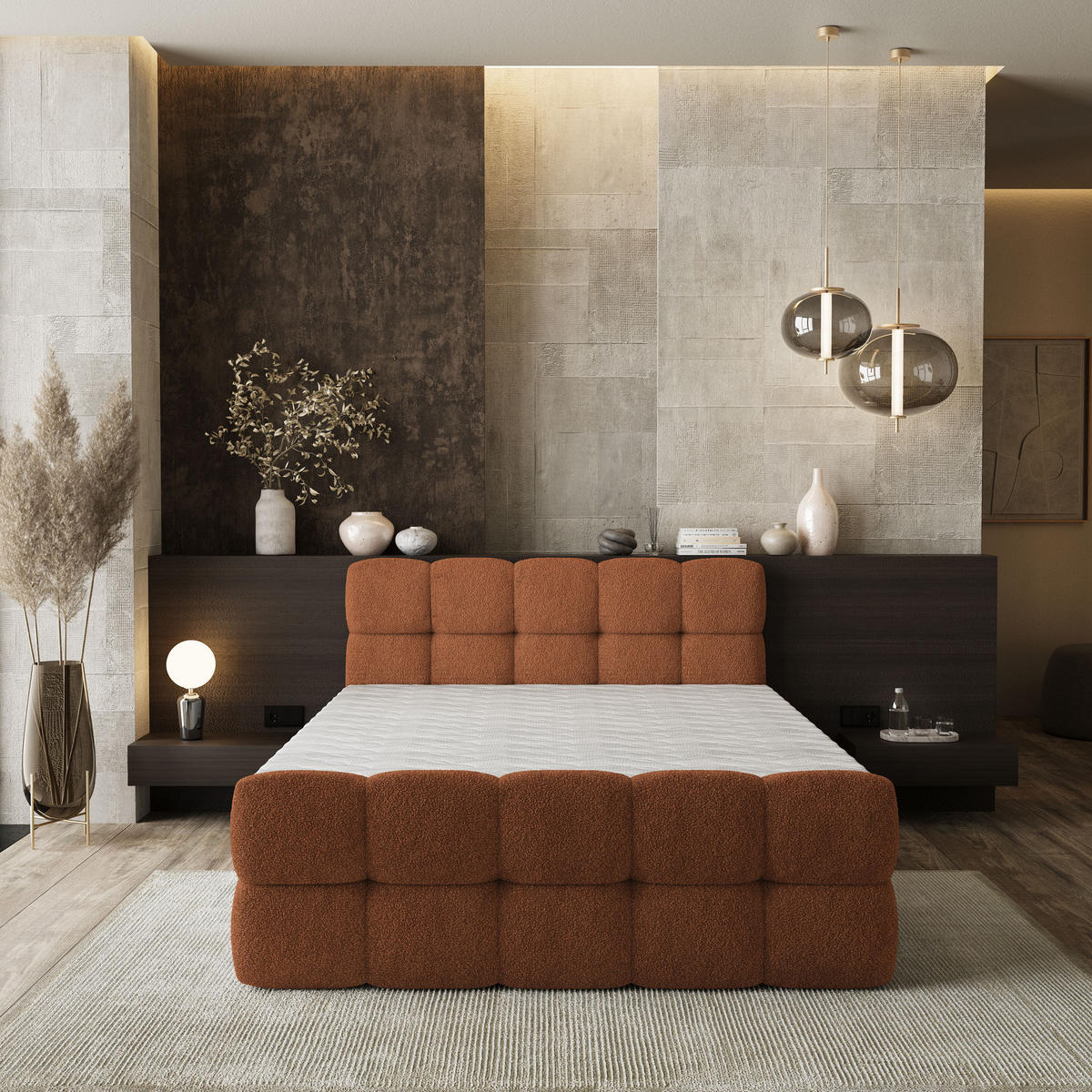 BOXBETT BRUME 180x200 cm mit Matratze und Topper, H2+H3 - Kupferfarben - Kupferfarben, Holz (180/200cm) - MASSENO