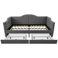 TAGESBETT mit 2 Schubladen und USB/Type-C 90x200 cm Leinen Grau - Grau, Metall (90/200cm) - Meubliv