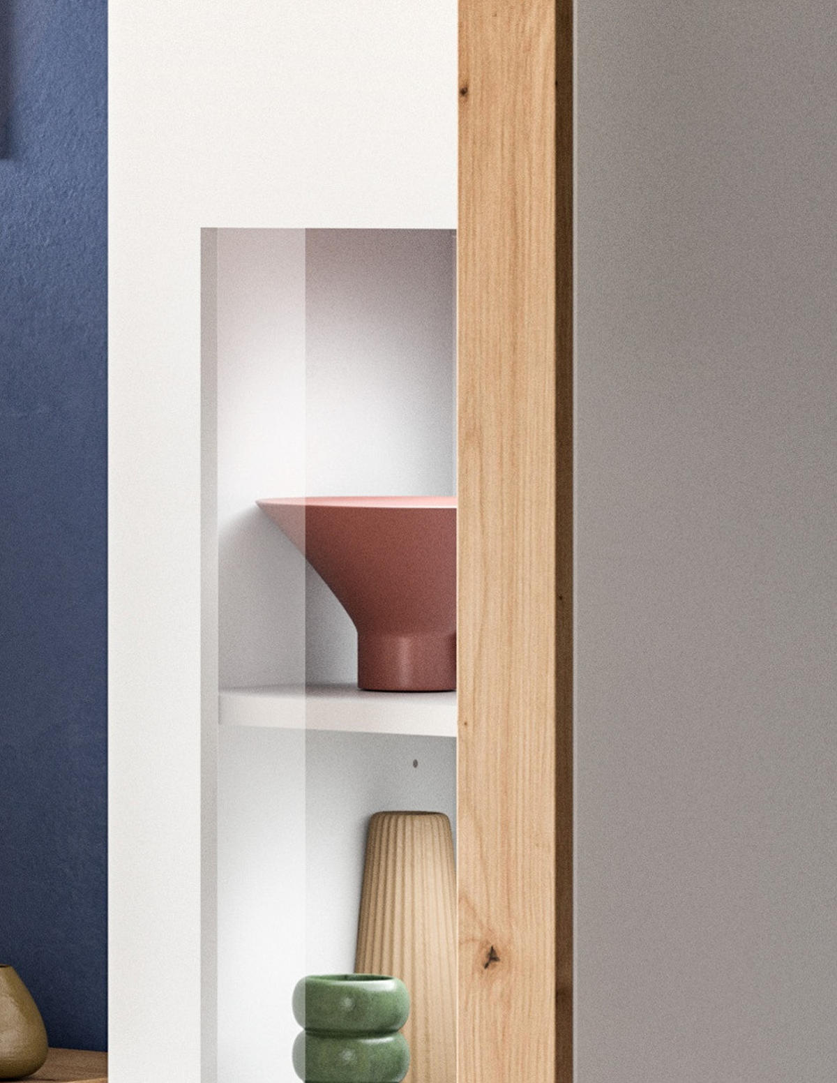 WOHNWAND 3-teilig weiß und Eiche 270 cm, Schrankwand stehend/hängend - Schwarz/Weiß, Glas/Holzwerkstoff (270/181/33cm) - Inn.Furn