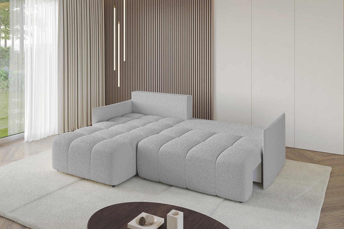 ECKSOFA Ottomane links LONLI-L 251x189x68 Hellgrau Bouclé - Hellgrau, Holzwerkstoff/Kunststoff (251/189cm) - ALTDECOR