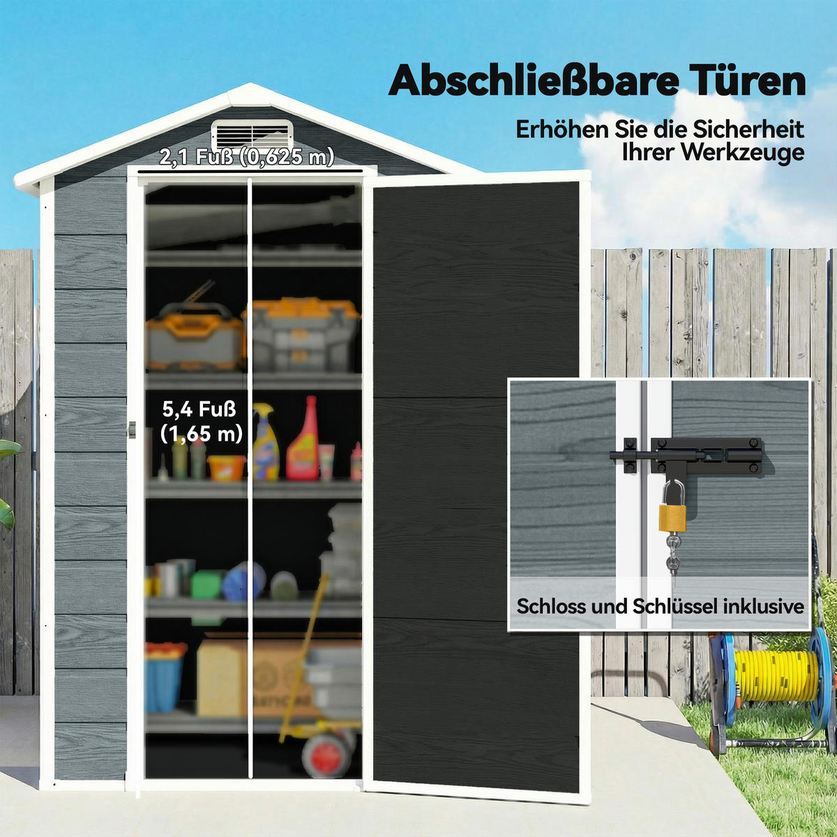 GERÄTESCHUPPEN Kunststoff Aluminium Grau - Grau, Kunststoff (104/196/128cm) - Outsunny