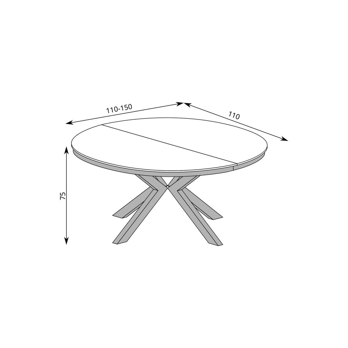 ESSTISCH Fonti F-10 rund ausziehbar 110-150 x 110 x 75 cm Karamell-Eiche - Eichefarben, Holzwerkstoff/Metall (150/110/75cm) - Koseto